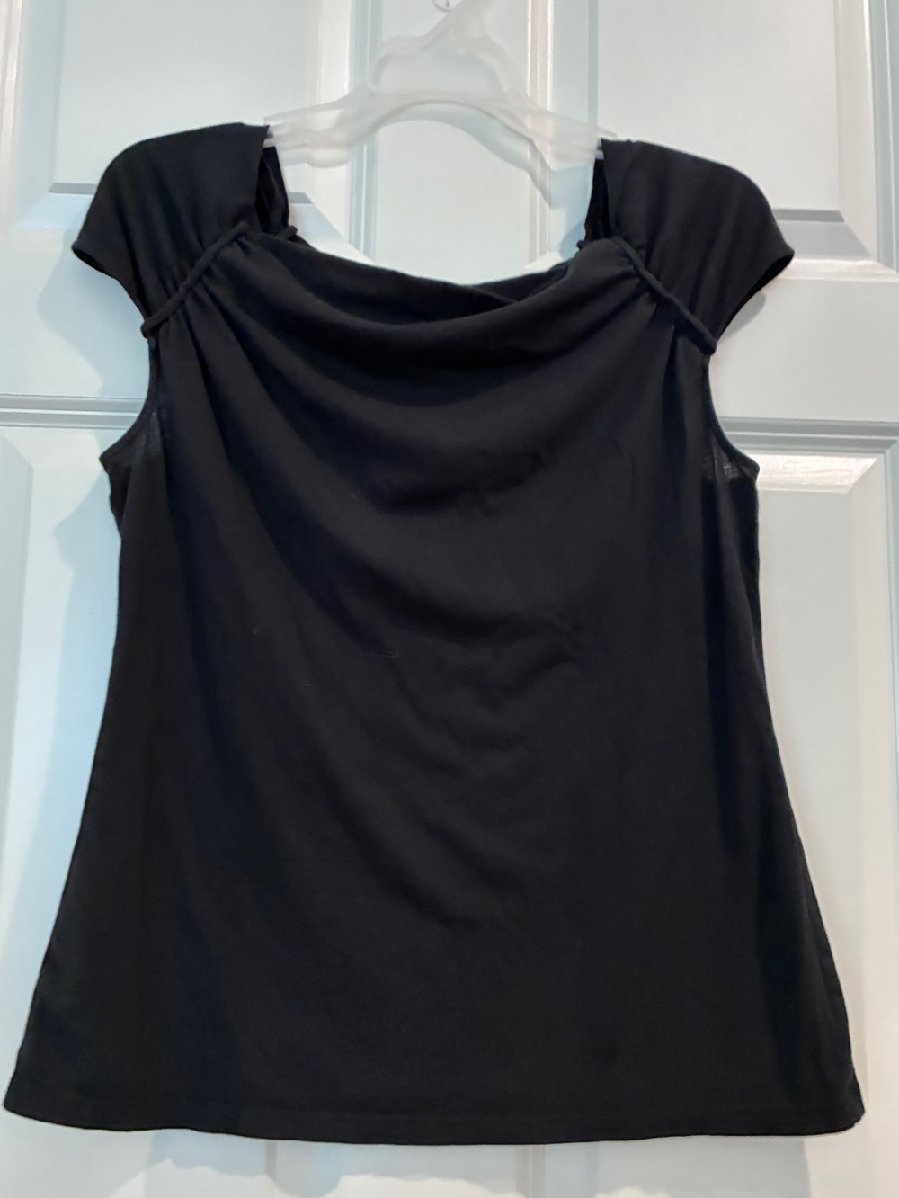 Ann Taylor Black Cap-Sleeve Drape Neck Tank
